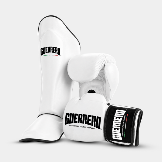 Guantoni Titan PRO Più Paratibie Impact Bianchi in Vera Pelle | Guerrero™