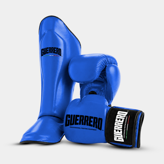 Guantoni Titan PRO Più Paratibie Impact Blu in Vera Pelle | Guerrero™