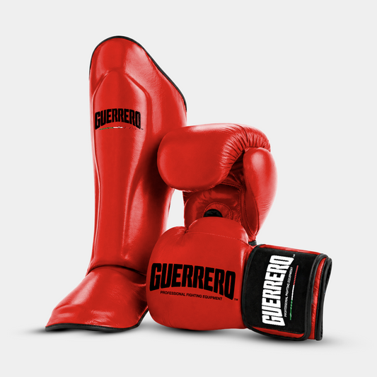 Guantoni Titan PRO Più Paratibie Impact Rossi in Vera Pelle | Guerrero™