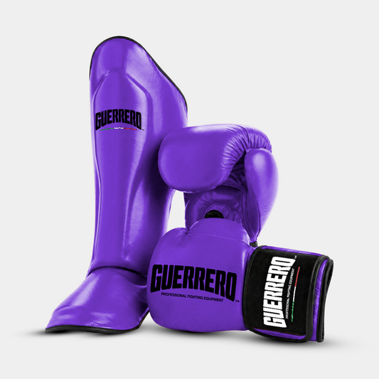 Guantoni Titan PRO Più Paratibie Impact Viola in Vera Pelle | Guerrero™