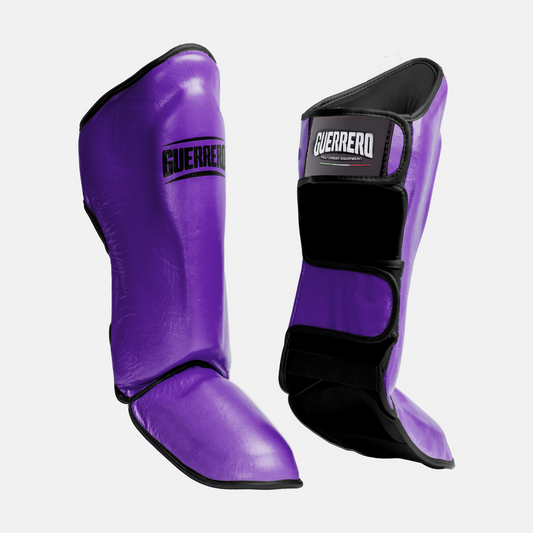 Protège-tibias Impact Combat en cuir véritable violet | Guerrero™