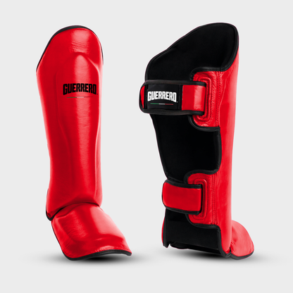 Sparring Kit PRO Gloves Plus Full Guard Headguard and Impact Shin Guard in Red Real Leather | Guerrero