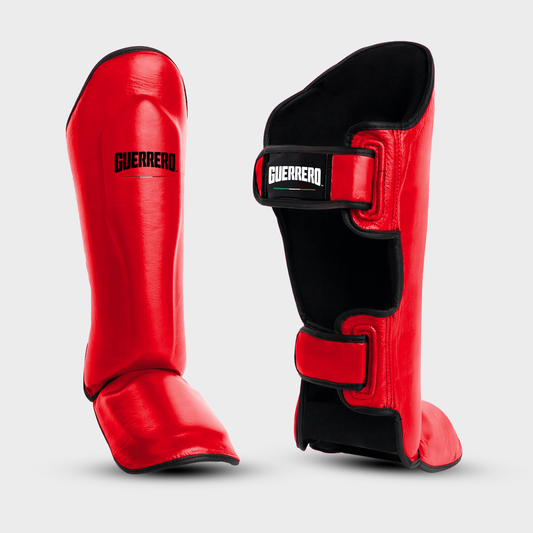 Paratibie Da Combattimento Impact Rosse In Vera Pelle | Guerrero™