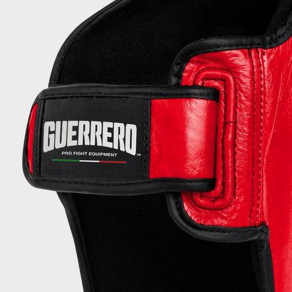 Impact Red Real Leather Combat Shin Guards | Guerrero™