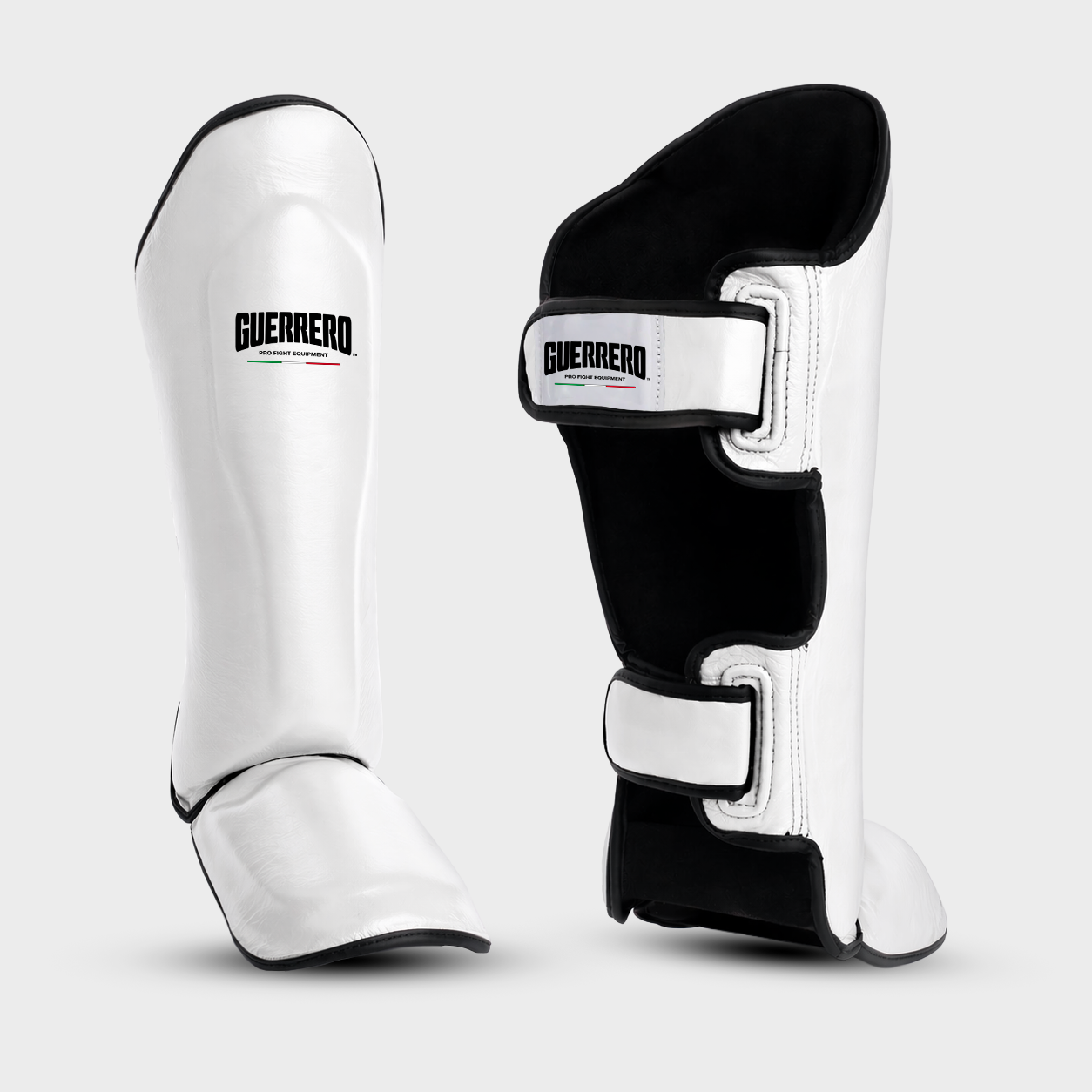 Kit de sparring PRO: guantes, protector de cabeza Full Guard y espinilleras Impact en cuero genuino blanco | Guerrero