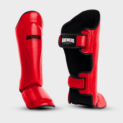 Impact Red Real Leather Combat Shin Guards | Guerrero™