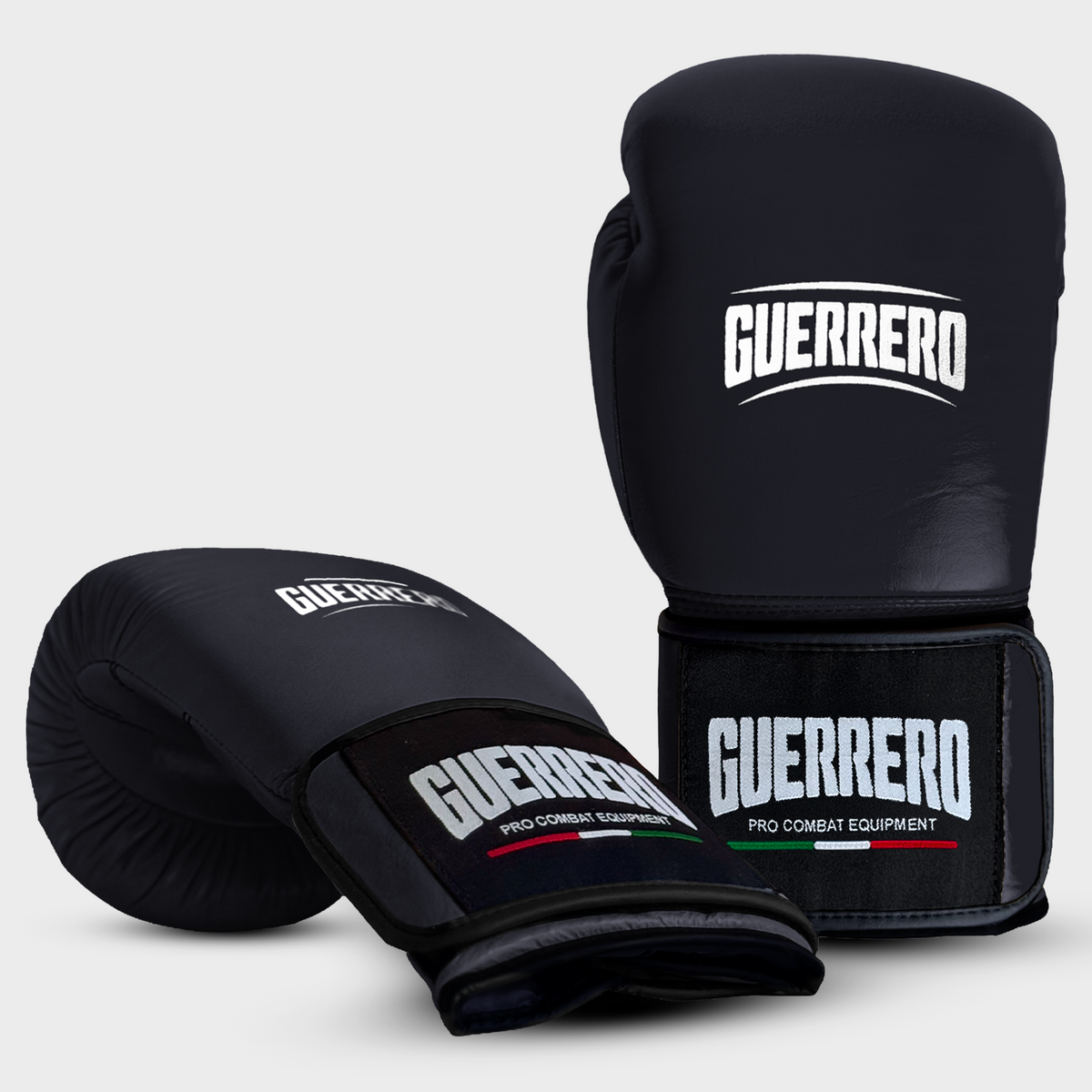 Guerrero™ Black Genuine Leather Muay Thai Kickboxing Gloves