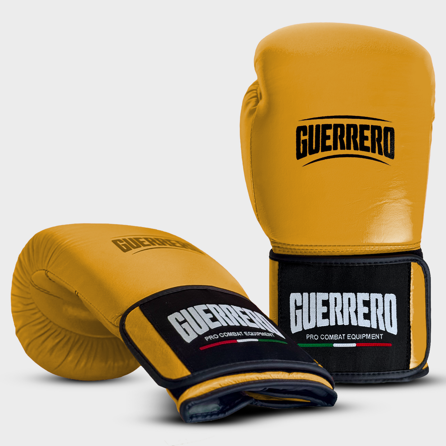 Guantes de boxeo Guerrero™ de cuero genuino resistentes al olor, color oro/amarillo.