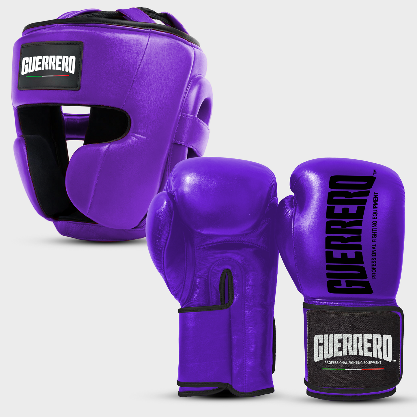 Sparring Kit Guantoni Titan Black Edges Più Caschetto Full Guard Viola in vera pelle | Guerrero