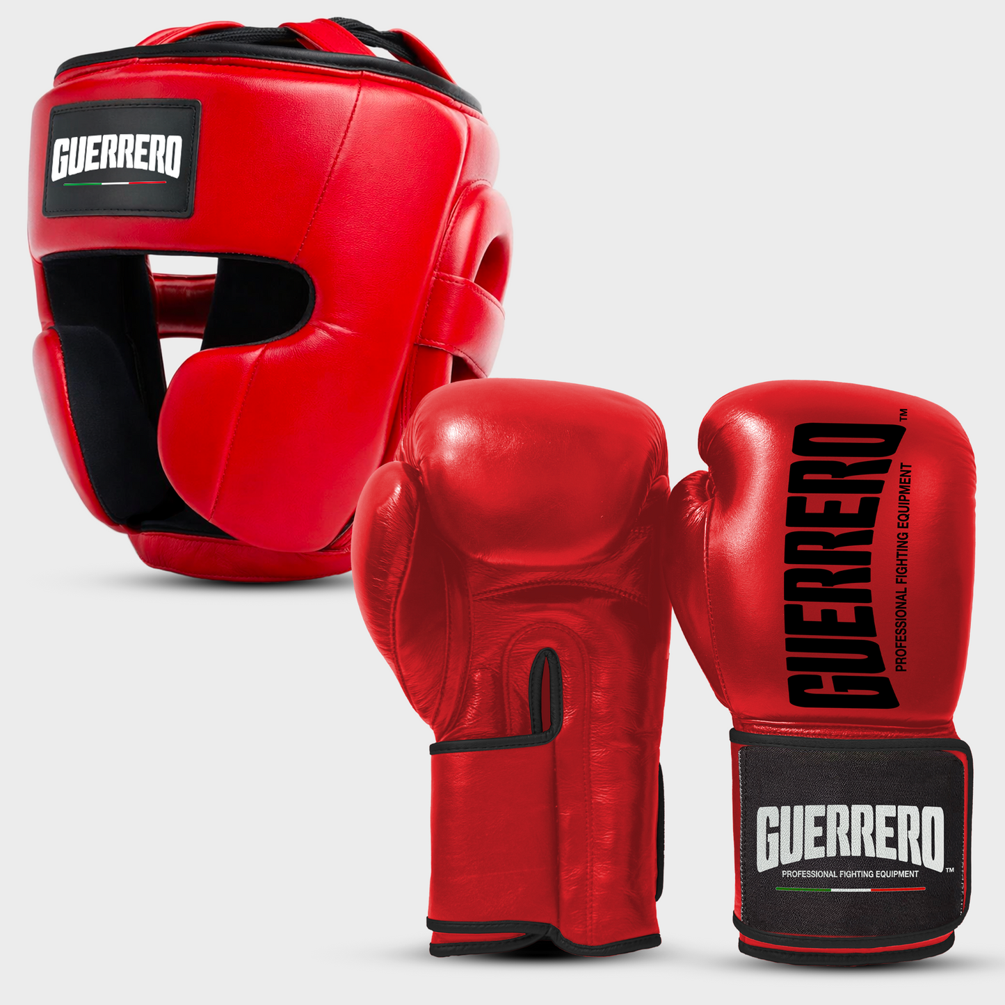 Sparring Kit Guantoni Titan Black Edges Più Caschetto Full Guard Rossi in vera pelle | Guerrero