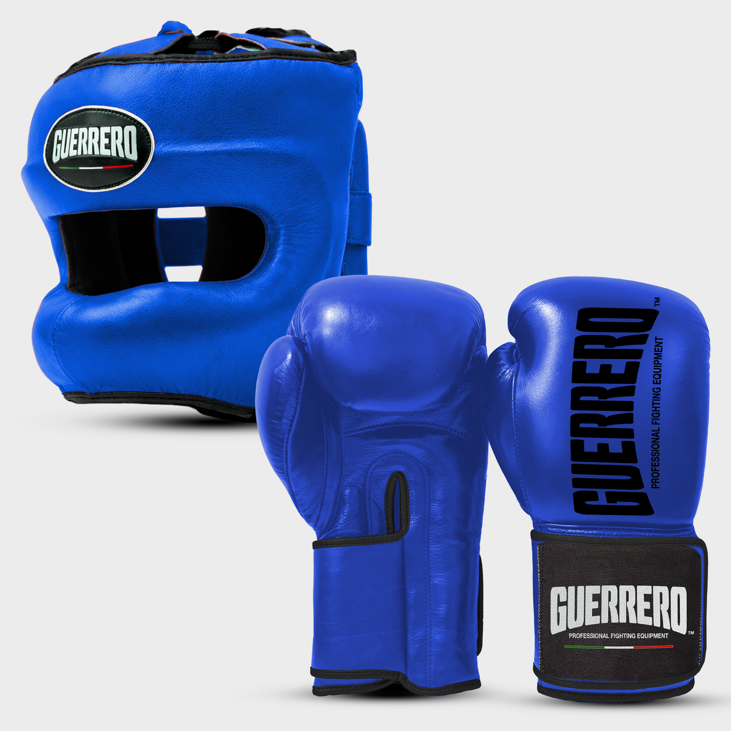 Sparring Kit Guantoni Titan Black Edges Più Caschetto Max Vision Blu in vera pelle | Guerrero