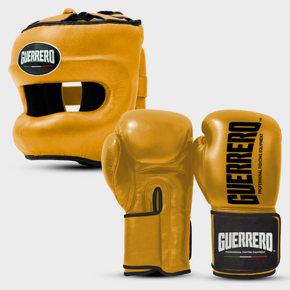Sparring Kit Guantoni Titan Black Edges Più Caschetto Max Vision Oro in vera pelle | Guerrero