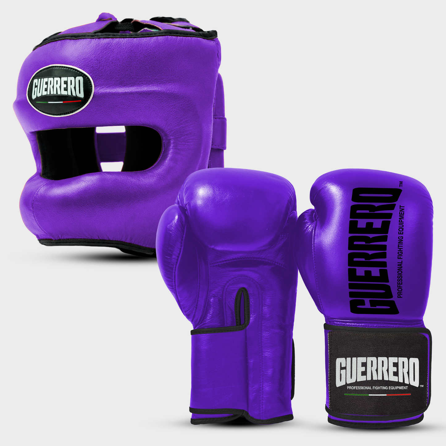 Sparring Kit Guantoni Titan Black Edges Più Caschetto Max Vision Viola in vera pelle | Guerrero