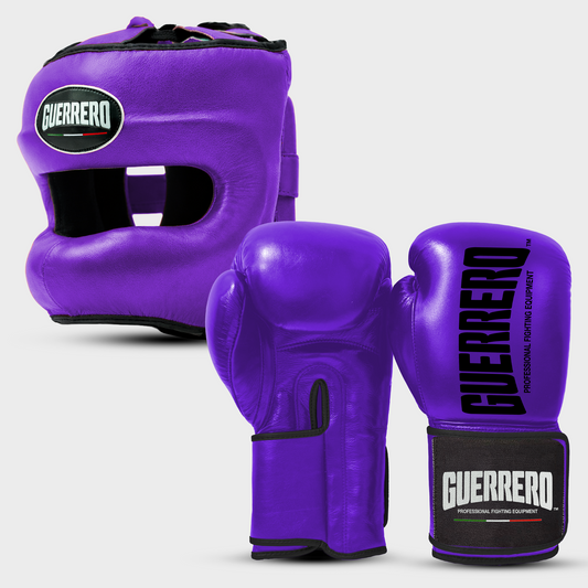 Sparring Kit Guantoni Titan Black Edges Più Caschetto Max Vision Viola in vera pelle | Guerrero