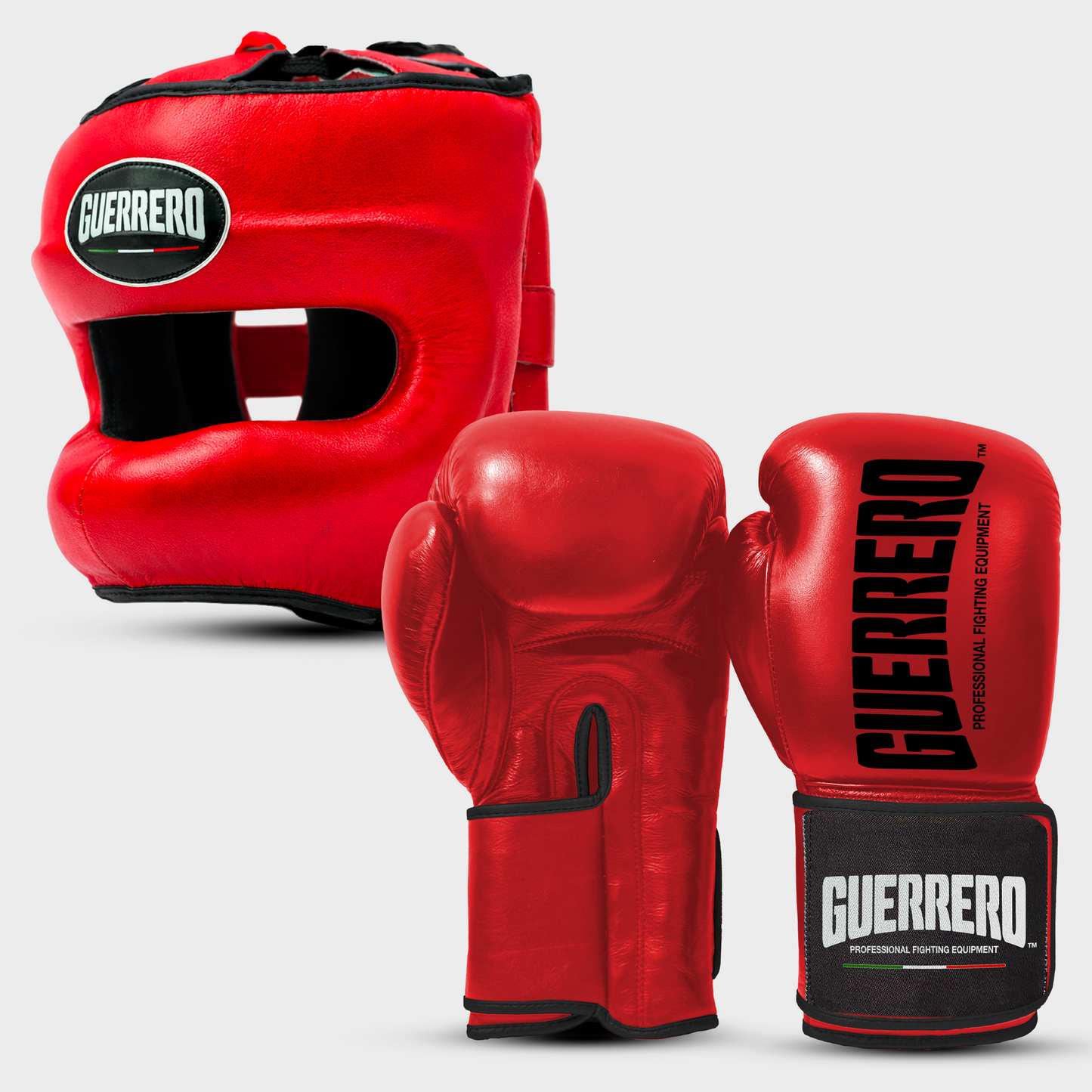 Sparring Kit Guantoni Titan Black Edges Più Caschetto Max Vision Rossi in vera pelle | Guerrero