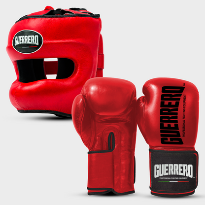 Sparring Kit Guantoni Titan Black Edges Più Caschetto Max Vision Rossi in vera pelle | Guerrero