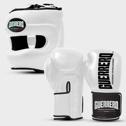 Sparring Kit Guantoni Titan Black Edges Più Caschetto Max Vision Bianchi in vera pelle | Guerrero