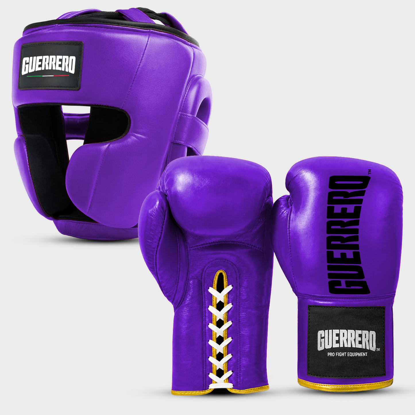 Sparring Kit Guantoni Titan Laces più Caschetto Full Guard Viola in vera pelle | Guerrero
