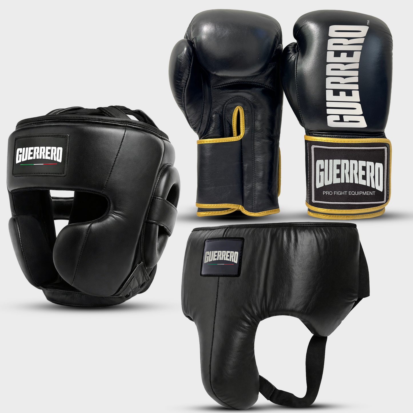 Kit de sparring Titan Gloves Plus Full Guard Headguard y protector de cabeza en cuero genuino negro | Guerrero