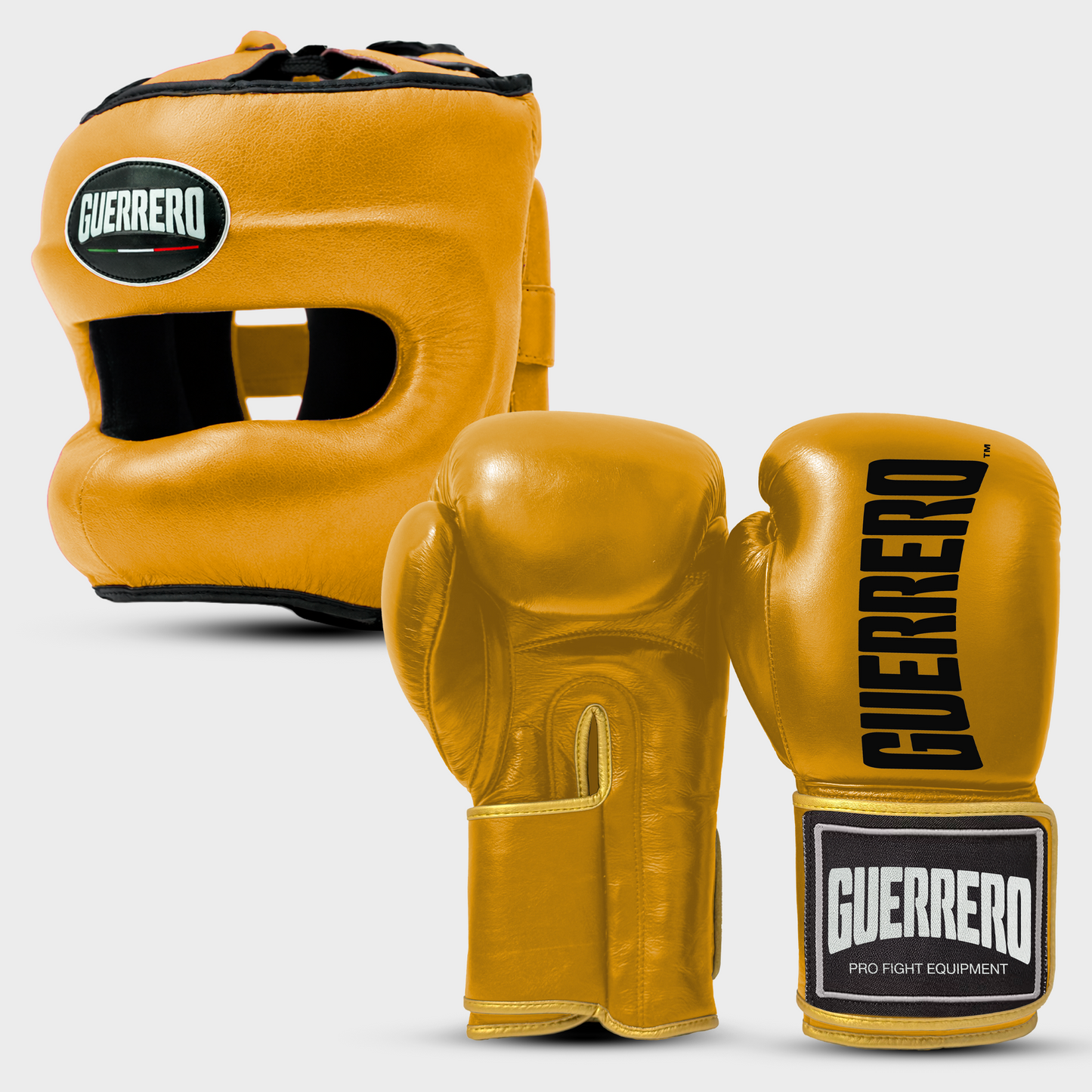 Sparring Kit Guantoni Titan Più Caschetto Max Vision Oro in vera pelle | Guerrero