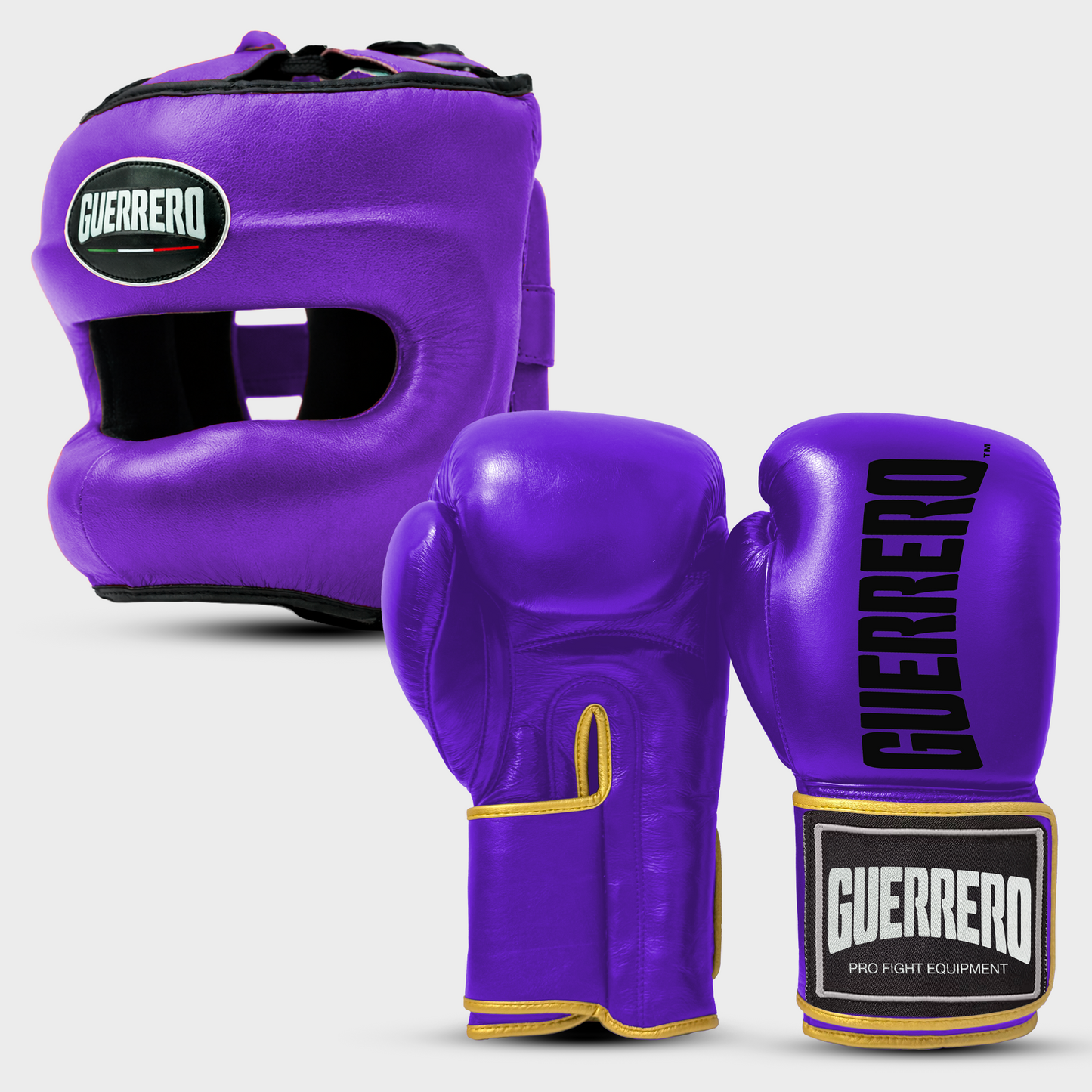 Sparring Kit Guantoni Titan Più Caschetto Max Vision Viola in vera pelle | Guerrero