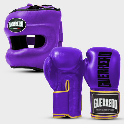 Sparring Kit Guantoni Titan Più Caschetto Max Vision Viola in vera pelle | Guerrero