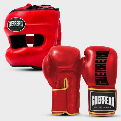 Sparring Kit Guantoni Titan Più Caschetto Max Vision Rosso in vera pelle | Guerrero