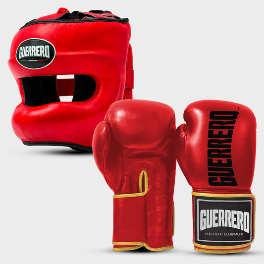 Sparring Kit Titan Gloves Plus Max Vision Red Headguard in Genuine Leather | Guerrero