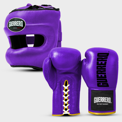 Sparring Kit Guantoni Titan Laces Più Caschetto Max Vision Viola in vera pelle antiodore | Guerrero