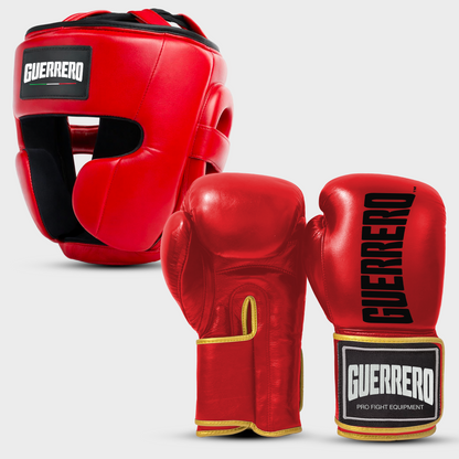 Sparring Kit Guantoni Titan Più Caschetto Full Guard Rossi in vera pelle | Guerrero