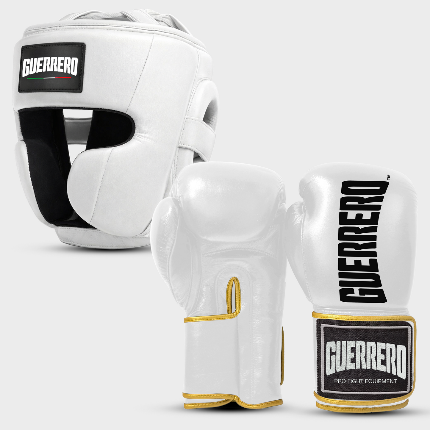 Sparring Kit Guantoni Titan Più Caschetto Full Guard Bianco in vera pelle | Guerrero