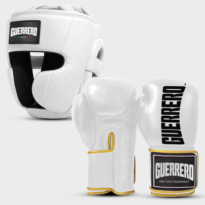 Sparring Kit Guantoni Titan Più Caschetto Full Guard Bianco in vera pelle | Guerrero