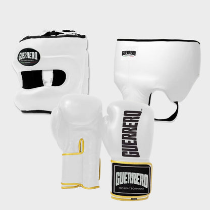 Guantoni Titan Più Caschetto Max Vision e Conchiglia Protettiva Bianchi in vera pelle | Guerrero