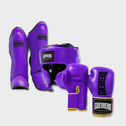 Guantoni Titan Più Caschetto Full Guard E Paratibia Impact Viola in vera pelle | Guerrero
