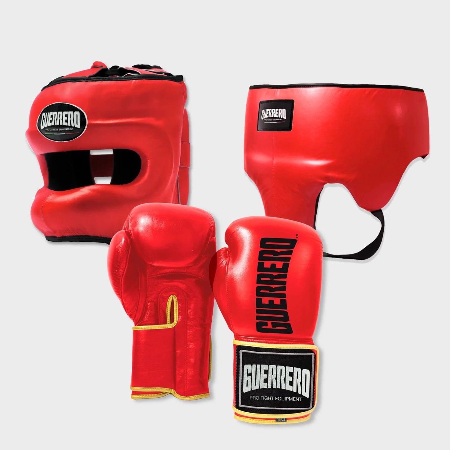 Guantoni Titan Più Caschetto Max Vision e Conchiglia Protettiva Rossa in vera pelle | Guerrero