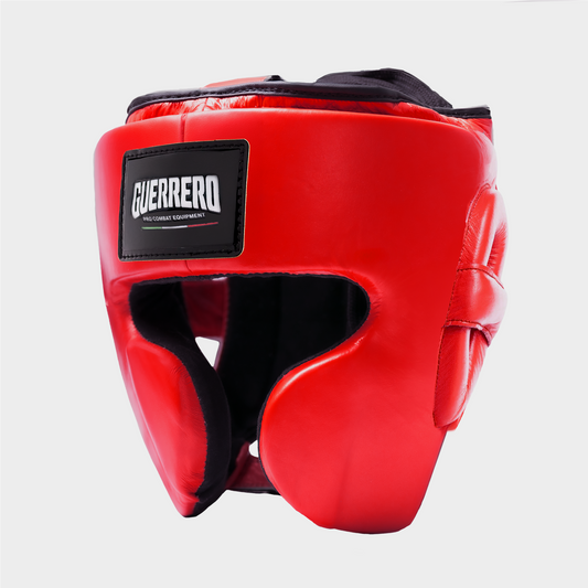 Caschetto da Boxe Full Guard Rosso In Vera Pelle | Guerrero™