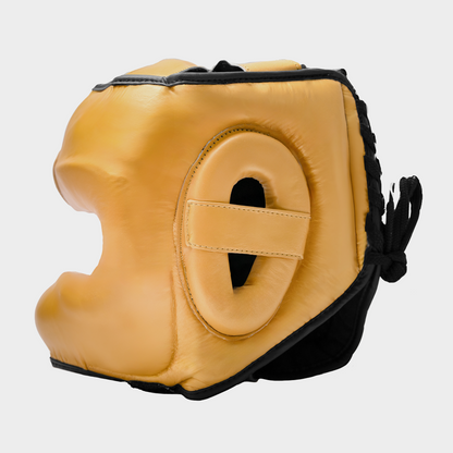 Casque de boxe en cuir véritable doré avec visière | Guerrero™