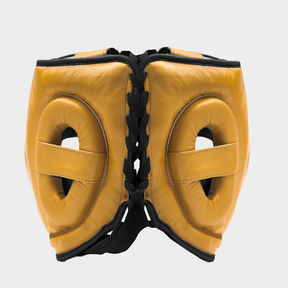 Casque de boxe en cuir véritable doré avec visière | Guerrero™