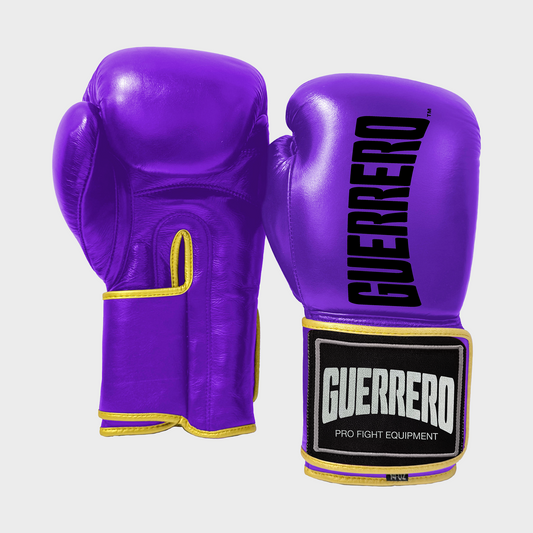 Guantoni da Boxe Titan Gold Viola con Dettagli Oro in Vera Pelle | Guerrero™