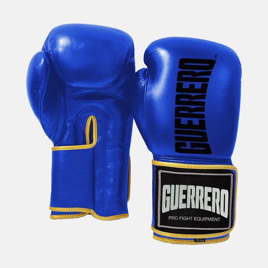 Guantoni da Boxe Titan Gold Blu con Dettagli Oro in Vera Pelle | Guerrero™