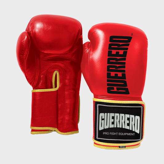 Guantoni da Boxe Titan Gold Rossi con Dettagli Oro in Vera Pelle | Guerrero™