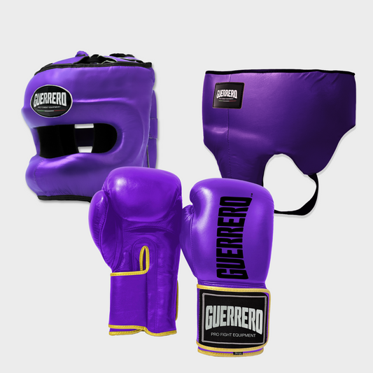 Guantoni Titan Più Caschetto Max Vision e Conchiglia Protettiva Viola in vera pelle | Guerrero