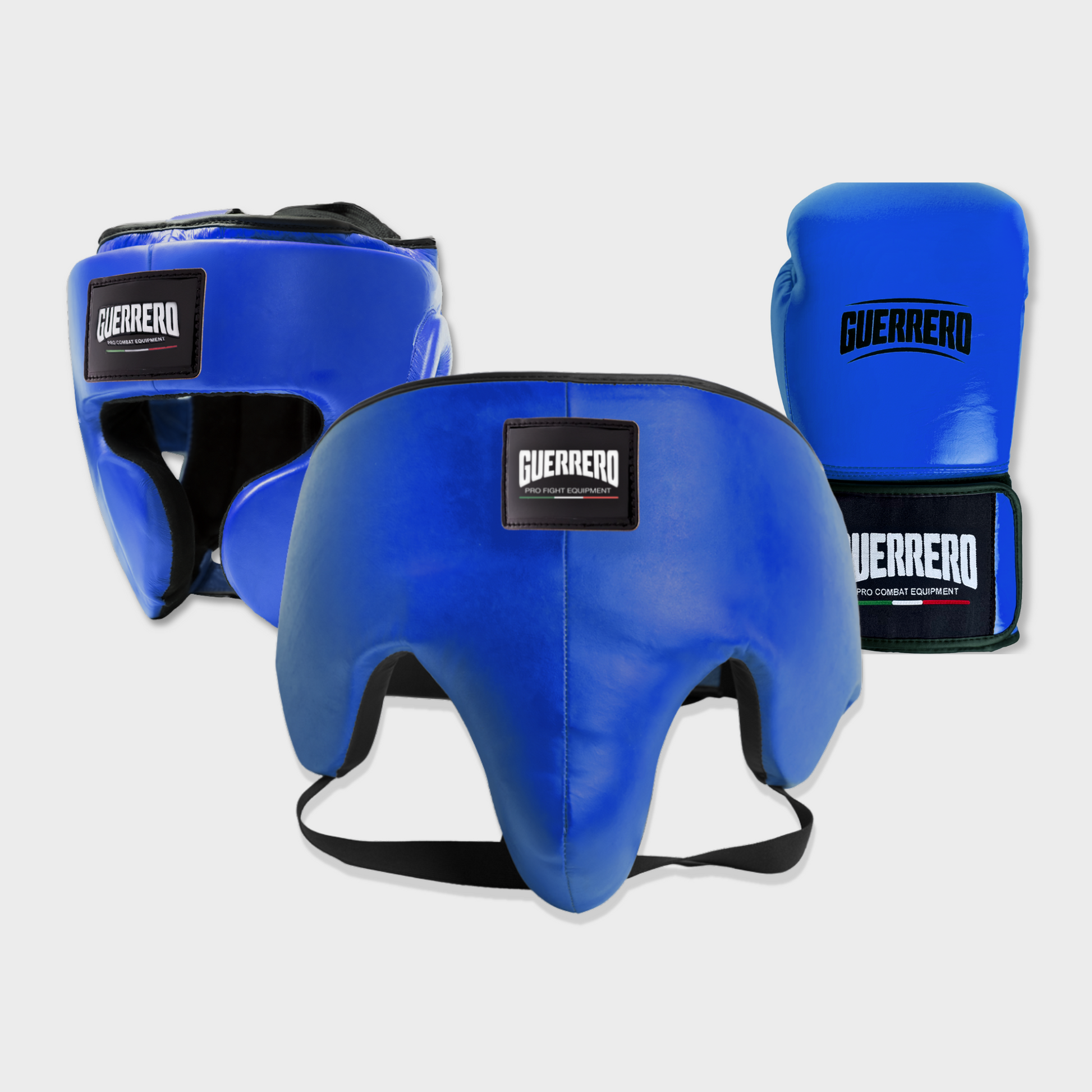 Guantoni Flex Strike Più Caschetto Full Guard E Conchiglia Protettiva Blu in vera pelle | Guerrero
