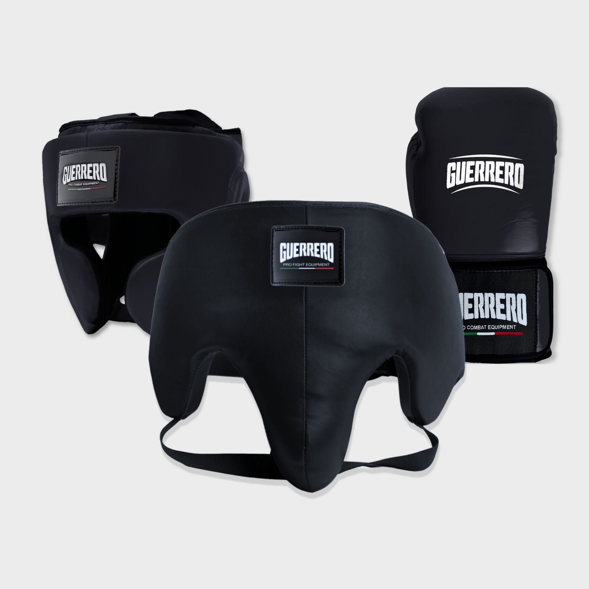 Guantoni Flex Strike Più Caschetto Full Guard E Conchiglia Protettiva Neri in vera pelle | Guerrero