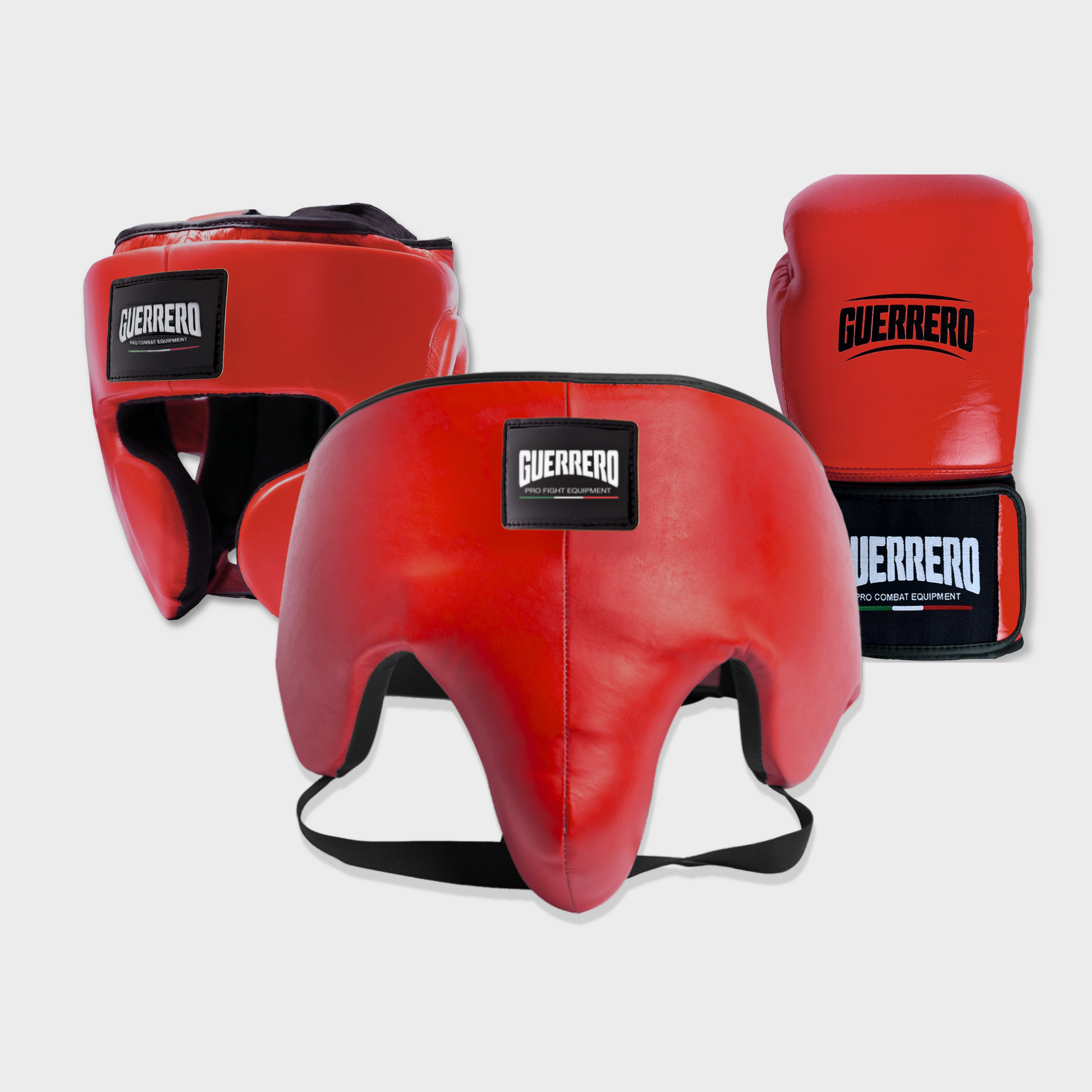 Guantoni Flex Strike Più Caschetto Full Guard E Conchiglia Protettiva Rossi in vera pelle | Guerrero