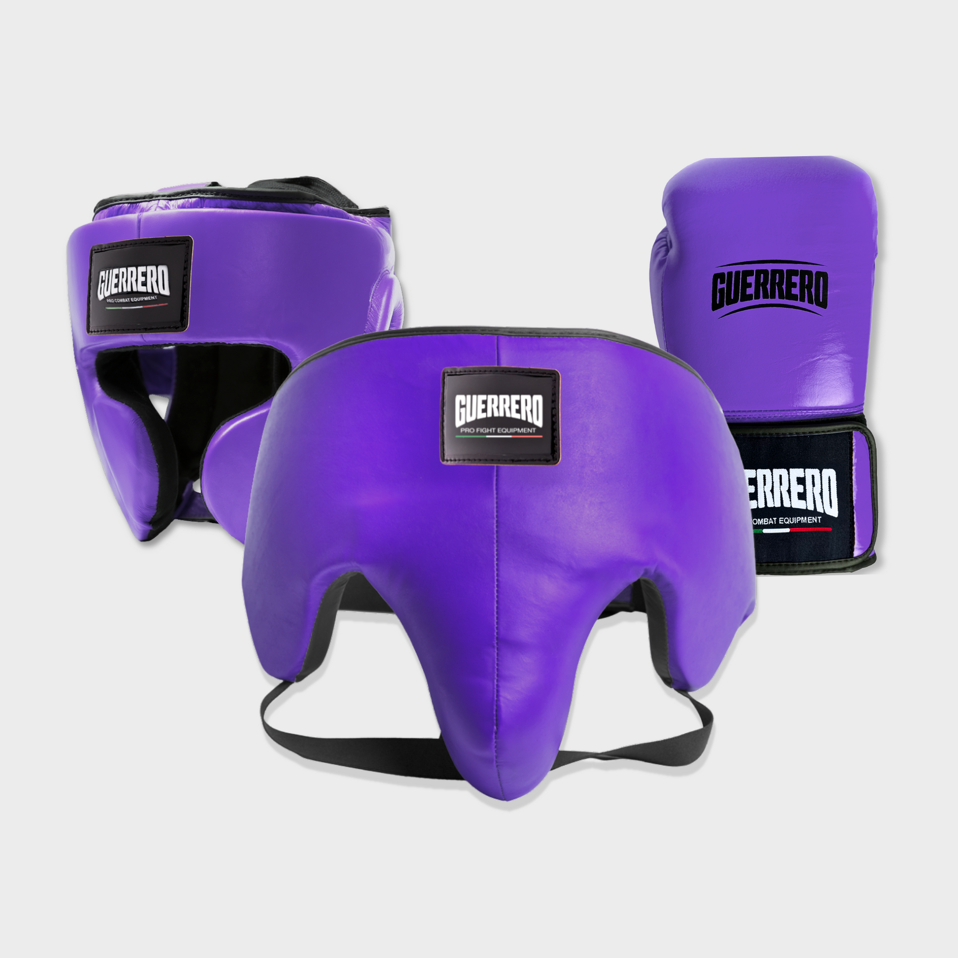 Guantoni Flex Strike Più Caschetto Full Guard E Conchiglia Protettiva Viola in vera pelle | Guerrero