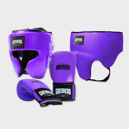 Guantoni Flex Strike Più Caschetto Full Guard E Conchiglia Protettiva Viola in vera pelle | Guerrero