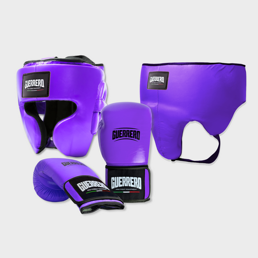 Guantoni Flex Strike Più Caschetto Full Guard E Conchiglia Protettiva Viola in vera pelle | Guerrero