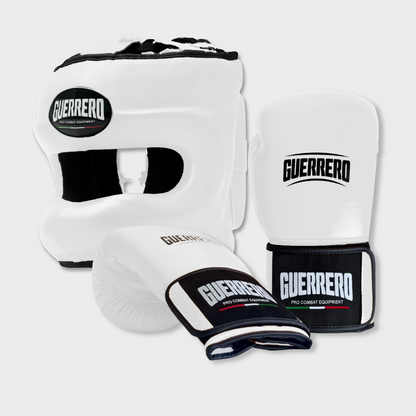 Gants Flex Strike et casque Max Vision blancs en cuir véritable | Guerrero