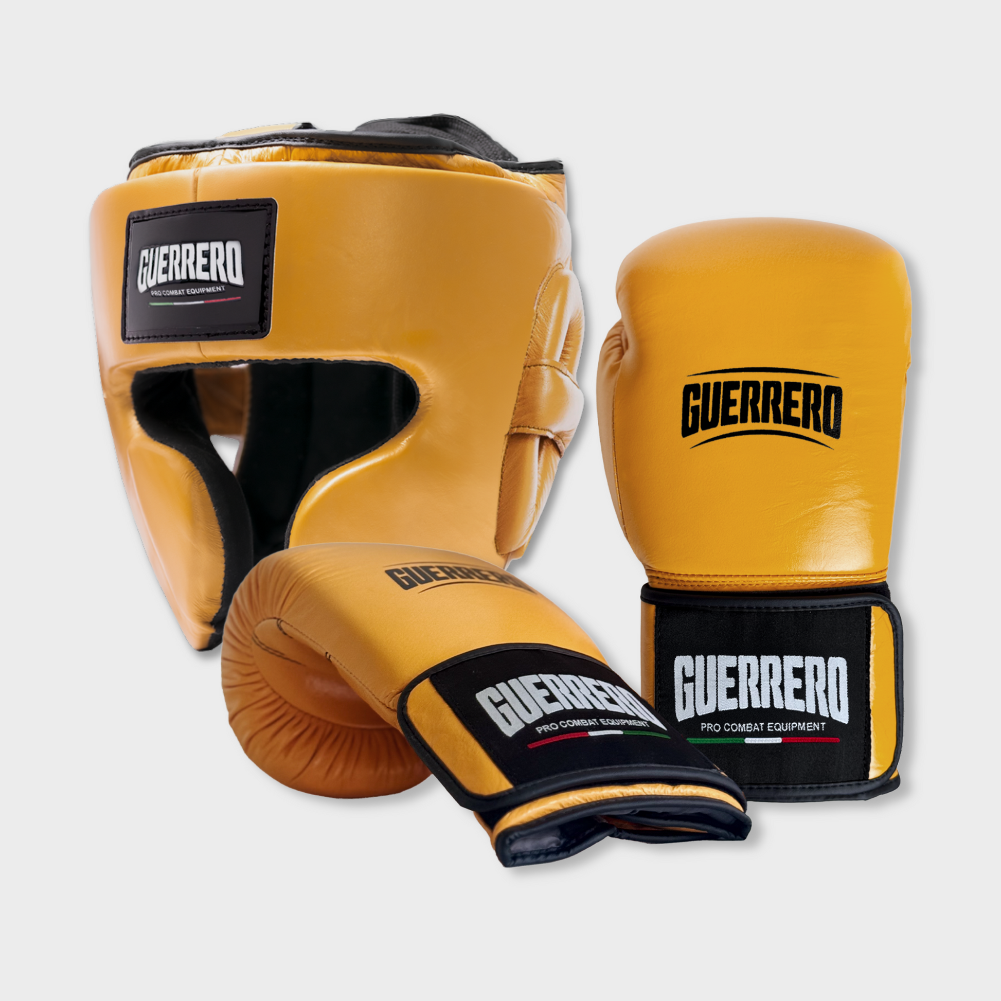 Guantoni Flex Strike Più Caschetto Full Guard Oro in vera pelle | Guerrero